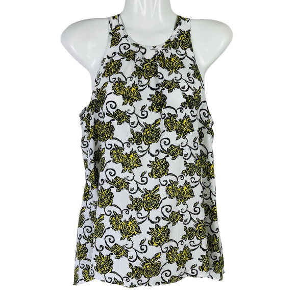 Cue Tops - Cue Women’s Tank Top Floral White Yellow Office Relaxed Fit Size 6 (suit 8 also)